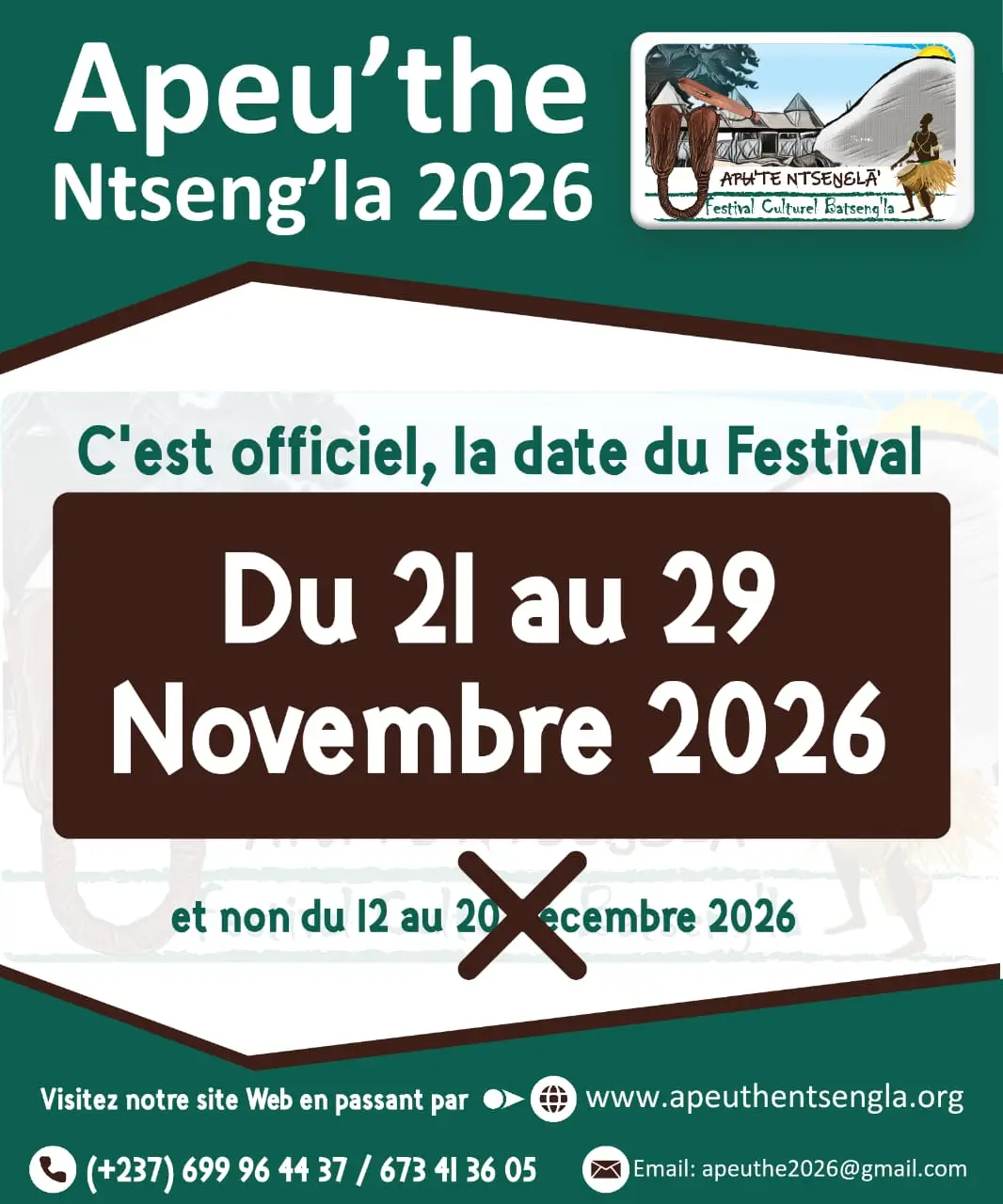 Report du Festival APEU’THE NTSENG’LA 2026 : nouvelles dates officielles