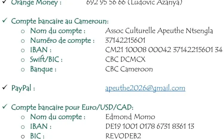  Comment contribuer au Festival APEU’THE NTSENG’LA 2026 ?